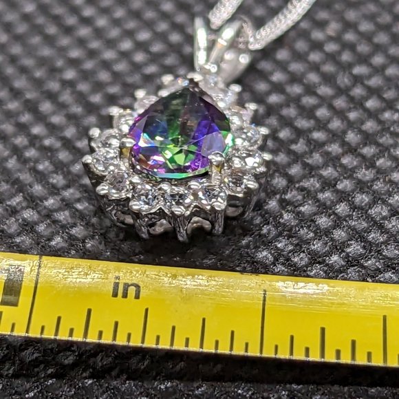 Sterling Silver Pear Shaped mystic treated color shifting topaz w chain - Picture 4 of 5